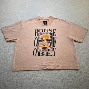 Obey House Of Obey Crop Top Womens S Pink Face Graphic Tee Made In USA Cropped